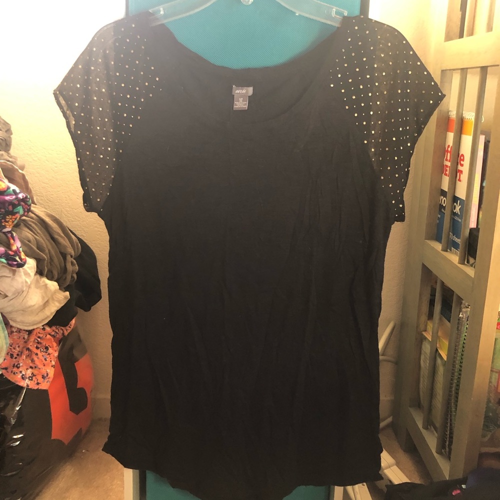 Aerie black t shirt with gold embellishments